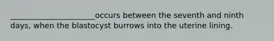 ______________________occurs between the seventh and ninth days, when the blastocyst burrows into the uterine lining.