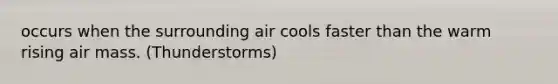 occurs when the surrounding air cools faster than the warm rising air mass. (Thunderstorms)