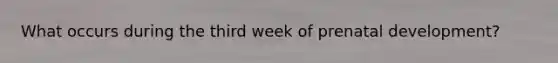 What occurs during the third week of <a href='https://www.questionai.com/knowledge/kMumvNdQFH-prenatal-development' class='anchor-knowledge'>prenatal development</a>?