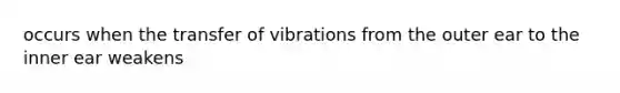 occurs when the transfer of vibrations from the outer ear to the inner ear weakens