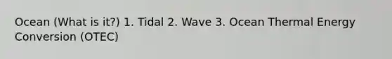 Ocean (What is it?) 1. Tidal 2. Wave 3. Ocean Thermal Energy Conversion (OTEC)