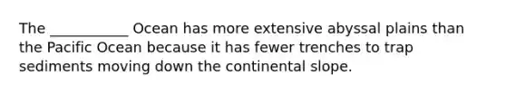 The ___________ Ocean has more extensive abyssal plains than the Pacific Ocean because it has fewer trenches to trap sediments moving down the continental slope.