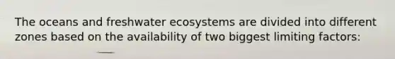 The oceans and freshwater ecosystems are divided into different zones based on the availability of two biggest limiting factors: