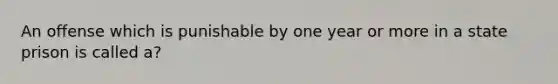 An offense which is punishable by one year or more in a state prison is called a?