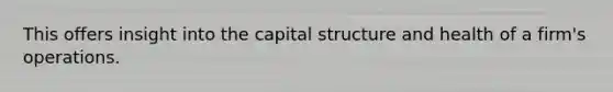 This offers insight into the capital structure and health of a firm's operations.