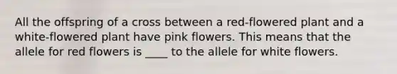 All the offspring of a cross between a red-flowered plant and a white-flowered plant have pink flowers. This means that the allele for red flowers is ____ to the allele for white flowers.