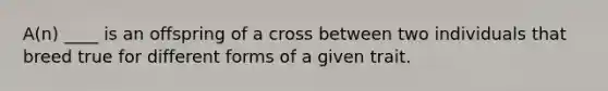 A(n) ____ is an offspring of a cross between two individuals that breed true for different forms of a given trait.