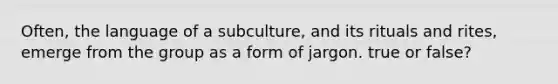 Often, the language of a subculture, and its rituals and rites, emerge from the group as a form of jargon. true or false?