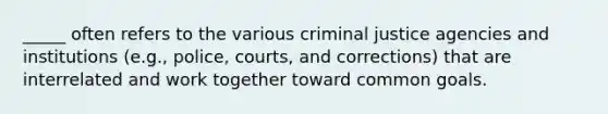 _____ often refers to the various criminal justice agencies and institutions (e.g., police, courts, and corrections) that are interrelated and work together toward common goals.