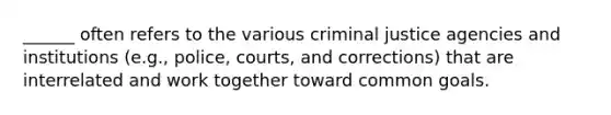 ______ often refers to the various criminal justice agencies and institutions (e.g., police, courts, and corrections) that are interrelated and work together toward common goals.