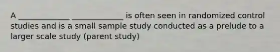 A _____________ _____________ is often seen in randomized control studies and is a small sample study conducted as a prelude to a larger scale study (parent study)