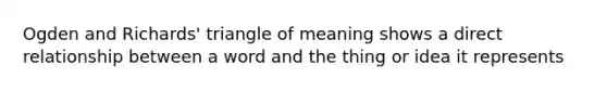 Ogden and Richards' triangle of meaning shows a direct relationship between a word and the thing or idea it represents