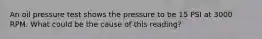 An oil pressure test shows the pressure to be 15 PSI at 3000 RPM. What could be the cause of this​ reading?