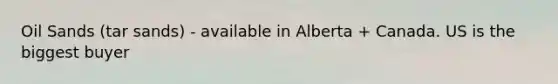 Oil Sands (tar sands) - available in Alberta + Canada. US is the biggest buyer