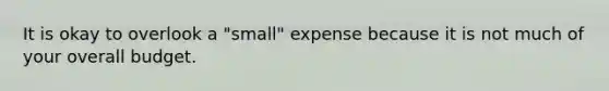 It is okay to overlook a "small" expense because it is not much of your overall budget.