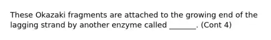 These Okazaki fragments are attached to the growing end of the lagging strand by another enzyme called _______. (Cont 4)