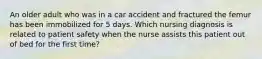 An older adult who was in a car accident and fractured the femur has been immobilized for 5 days. Which nursing diagnosis is related to patient safety when the nurse assists this patient out of bed for the first time?