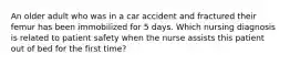 An older adult who was in a car accident and fractured their femur has been immobilized for 5 days. Which nursing diagnosis is related to patient safety when the nurse assists this patient out of bed for the first time?