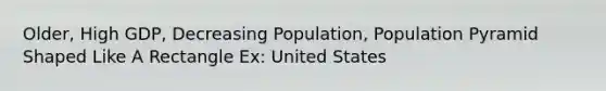 Older, High GDP, Decreasing Population, Population Pyramid Shaped Like A Rectangle Ex: United States