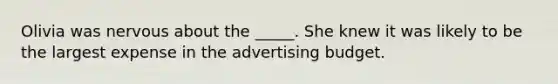 Olivia was nervous about the _____. She knew it was likely to be the largest expense in the advertising budget.