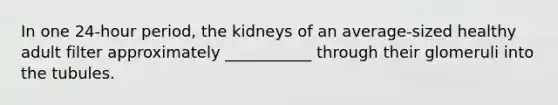 In one 24-hour period, the kidneys of an average-sized healthy adult filter approximately ___________ through their glomeruli into the tubules.