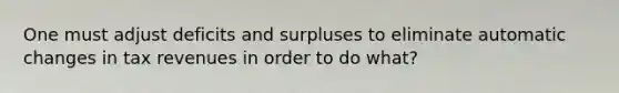 One must adjust deficits and surpluses to eliminate automatic changes in tax revenues in order to do what?