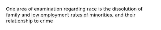 One area of examination regarding race is the dissolution of family and low employment rates of minorities, and their relationship to crime