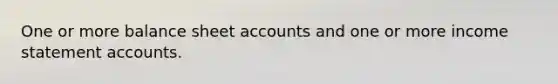 One or more balance shee<a href='https://www.questionai.com/knowledge/k7x83BRk9p-t-accounts' class='anchor-knowledge'>t accounts</a> and one or more <a href='https://www.questionai.com/knowledge/kCPMsnOwdm-income-statement' class='anchor-knowledge'>income statement</a> accounts.