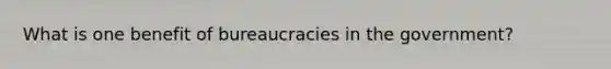 What is one benefit of bureaucracies in the government?