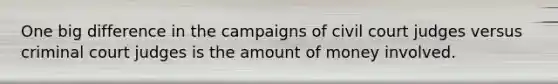 One big difference in the campaigns of civil court judges versus criminal court judges is the amount of money involved.