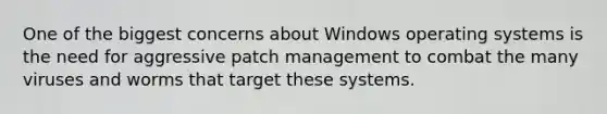 One of the biggest concerns about Windows operating systems is the need for aggressive patch management to combat the many viruses and worms that target these systems.