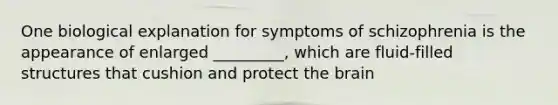 One biological explanation for symptoms of schizophrenia is the appearance of enlarged _________, which are fluid-filled structures that cushion and protect the brain