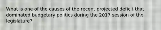 What is one of the causes of the recent projected deficit that dominated budgetary politics during the 2017 session of the legislature?