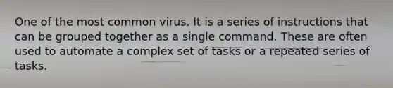 One of the most common virus. It is a series of instructions that can be grouped together as a single command. These are often used to automate a complex set of tasks or a repeated series of tasks.