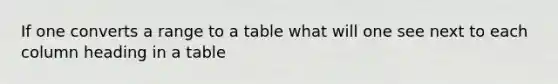 If one converts a range to a table what will one see next to each column heading in a table