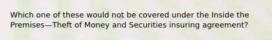 Which one of these would not be covered under the Inside the Premises—Theft of Money and Securities insuring agreement?