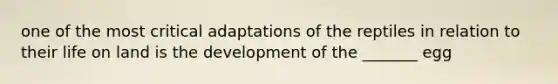 one of the most critical adaptations of the reptiles in relation to their life on land is the development of the _______ egg