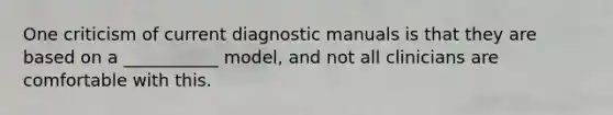 One criticism of current diagnostic manuals is that they are based on a ___________ model, and not all clinicians are comfortable with this.