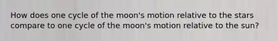 How does one cycle of the moon's motion relative to the stars compare to one cycle of the moon's motion relative to the sun?