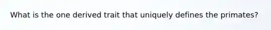 What is the one derived trait that uniquely defines the primates?