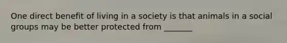 One direct benefit of living in a society is that animals in a social groups may be better protected from _______