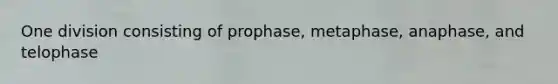 One division consisting of prophase, metaphase, anaphase, and telophase