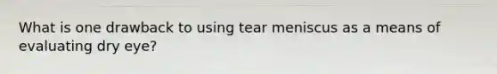 What is one drawback to using tear meniscus as a means of evaluating dry eye?