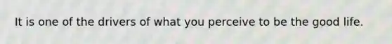 It is one of the drivers of what you perceive to be the good life.