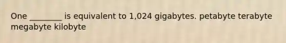 One ________ is equivalent to 1,024 gigabytes. petabyte terabyte megabyte kilobyte