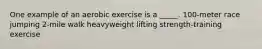 One example of an aerobic exercise is a _____. 100-meter race jumping 2-mile walk heavyweight lifting strength-training exercise