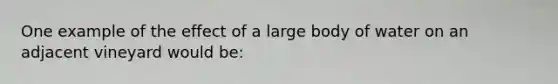 One example of the effect of a large body of water on an adjacent vineyard would be: