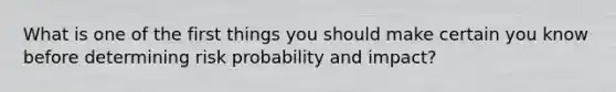 What is one of the first things you should make certain you know before determining risk probability and impact?