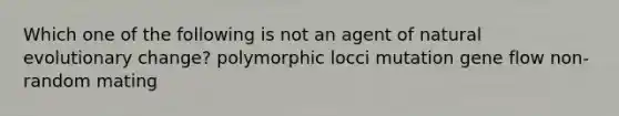 Which one of the following is not an agent of natural evolutionary change? polymorphic locci mutation gene flow non-random mating