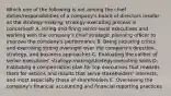 Which one of the following is not among the chief duties/responsibilities of a company's board of directors insofar as the strategy-making, strategy-executing process is concerned? A. Hiring and firing senior-level executives and working with the company's chief strategic planning officer to improve the company's performance B. Being inquiring critics and exercising strong oversight over the company's direction, strategy, and business approaches C. Evaluating the caliber of senior executives' strategy-making/strategy-executing skills D. Instituting a compensation plan for top executives that rewards them for actions and results that serve stakeholders' interests, and most especially those of shareholders E. Overseeing the company's financial accounting and financial reporting practices